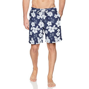 Amazon Essentials Men Quick Dry 9" Swim Trunks Floral Blue Size L
